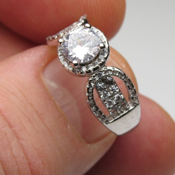 *925 Sterling Silver Diamond Band Engagement Ring - Picture 2 of 4